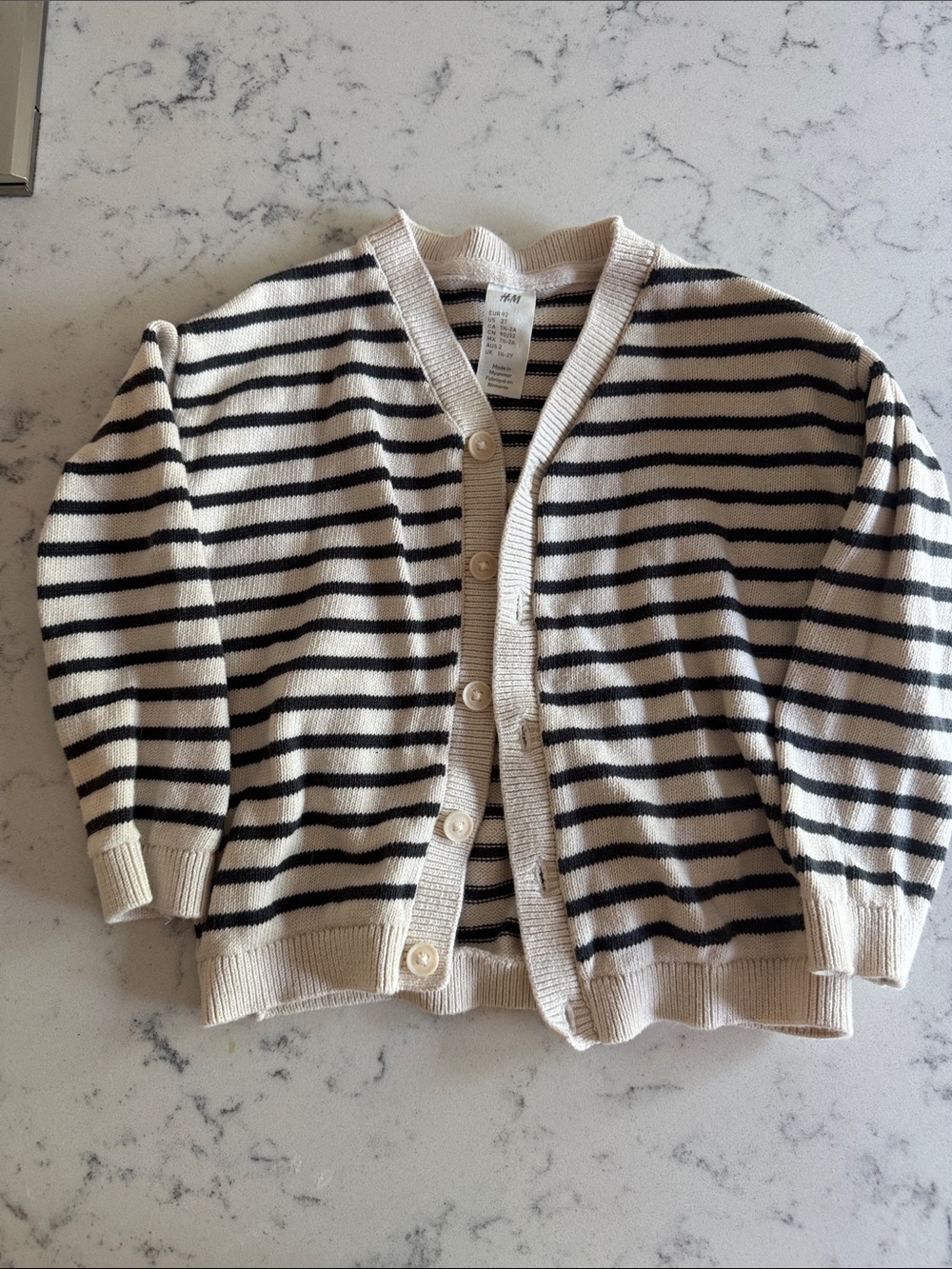 H&M Cream and Black Striped Button-Up Cardigan